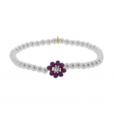 Bracelet élastique perles cristal et nacre de Majorque, fleur cristal rose clair