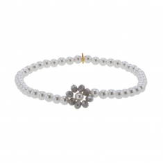 Bracelet élastique perles cristal et nacre de Majorque, fleur cristal rose clair