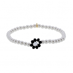 Bracelet élastique perles cristal et nacre de Majorque, fleur cristal rose clair