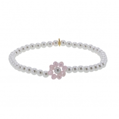 Bracelet élastique perles cristal et nacre de Majorque, fleur cristal rose clair