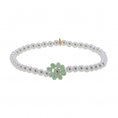 Bracelet élastique perles cristal et nacre de Majorque, fleur cristal rose clair