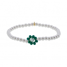 Bracelet élastique perles cristal et nacre de Majorque, fleur cristal rose clair