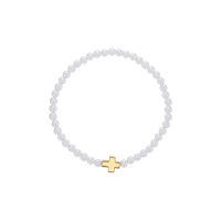 Bracelet élastique perles de Majorque orné d'une croix laiton doré
