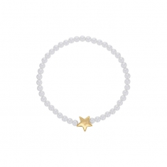 Bracelet élastique perles de Majorque orné d'une croix laiton doré