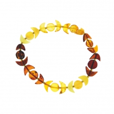 Bracelet élastique pierres d'ambre en forme de ronds et de lunes