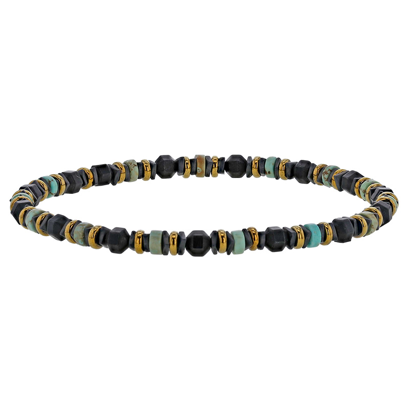 Bracelet élastique plat avec acier doré, hématite et boules de magnésite