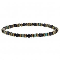Bracelet élastique plat avec acier doré, hématite et boules de magnésite