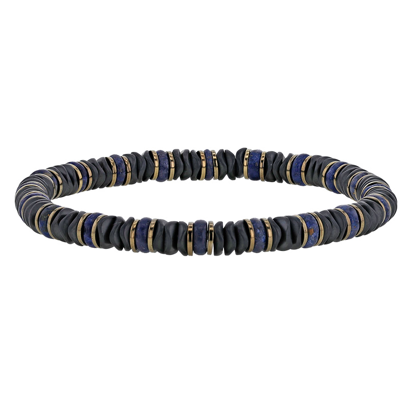 Bracelet élastique plat avec acier, hématite et sodalite
