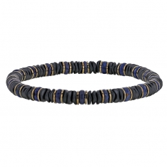 Bracelet élastique plat avec acier, hématite et sodalite