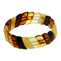 Bracelet élastique rectangle ambre cognac, miel, vert et cerise