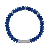 Bracelet élastique, tube en acier et pierres de lave bleues