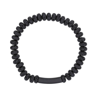 Bracelet élastique, tube en acier et pierres de lave noires