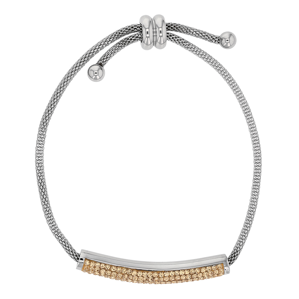 Bracelet en acier avec des cristaux dorés, fermoir coulissant