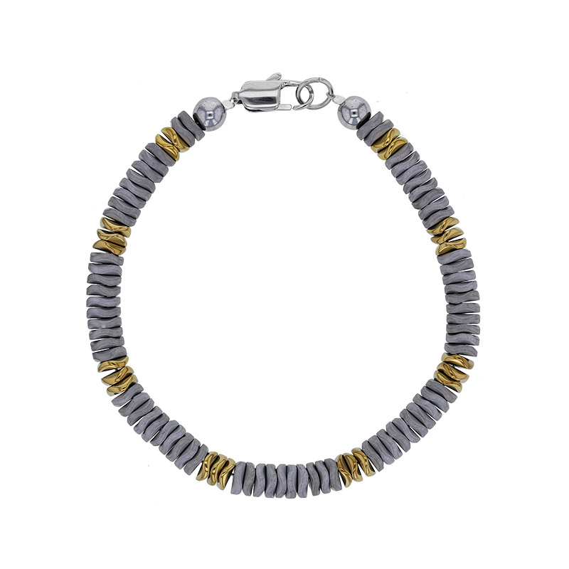 Bracelet en acier avec hématites dorées et argentées