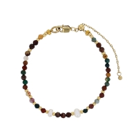 Bracelet en acier doré avec perles de verre Miyuki, perles de culture d'eau douce et agate indienne