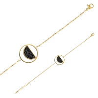 Bracelet en acier doré rond avec un demi-cercle orné de cristaux