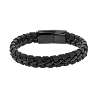 Bracelet en acier entrelacé avec cuir de bovin