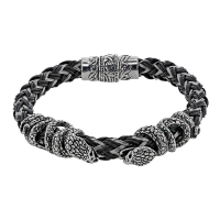 Bracelet en acier et caoutchouc avec motifs de 2 serpents et fermoir magnétique