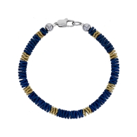Bracelet en acier et hématites bleues et dorées