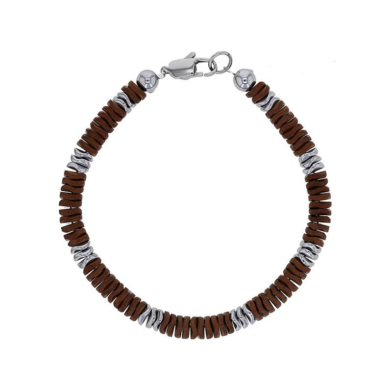 Bracelet en acier et hématites marrons et argentées