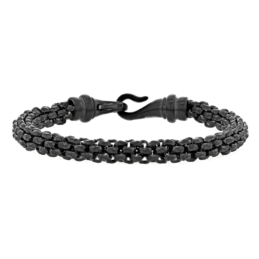 Bracelet en acier noir à mailles serrées, 21 cm