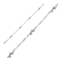 Bracelet en argent 925/1000 avec maille figaro orné de dauphins
