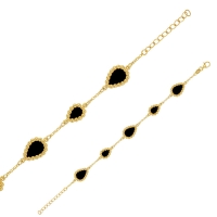 Bracelet en argent 925/1000 doré avec gouttes perlées en Agate noire