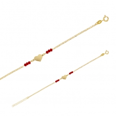 Bracelet en argent 925/1000 doré motif coeur et pierres synthétiques facettées rouges