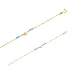 Bracelet en argent 925/1000 doré motif étoile et pierres synthétiques facettées couleur turquoise