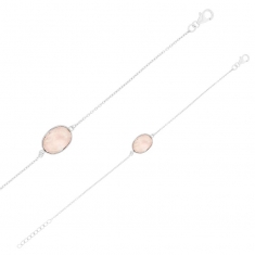 Bracelet en argent 925/1000 et forme ovale en quartz rose
