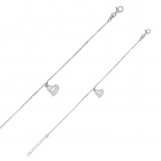 Bracelet en argent 925/1000 rhodié - double coeurs pavés d'oxydes de zirconium