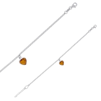 Bracelet en argent 925/1000 rhodié et ambre cognac en forme de cur