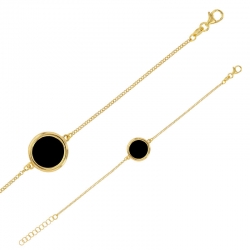 Bracelet en argent 925/1000 rhodié orné de rond en Agate noire