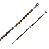Bracelet en argent 925/1000 vieilli et boules d'oeil de tigre