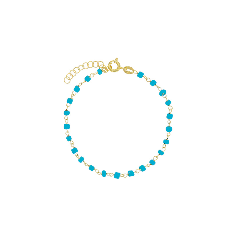 Bracelet en argent 925/1000 doré avec perles de verre bleu turquoise