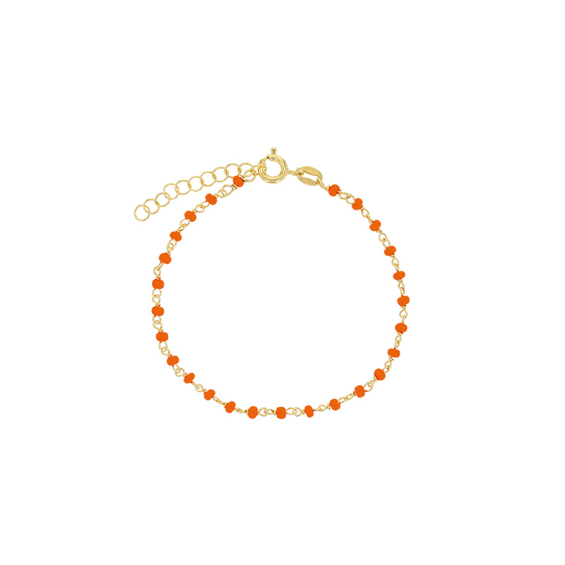 Bracelet en argent 925/1000 doré avec perles de verre orange