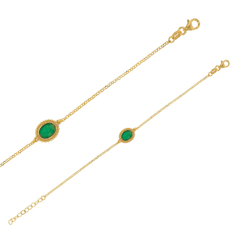 Bracelet en argent 925/1000 doré et Oeil de chat vert