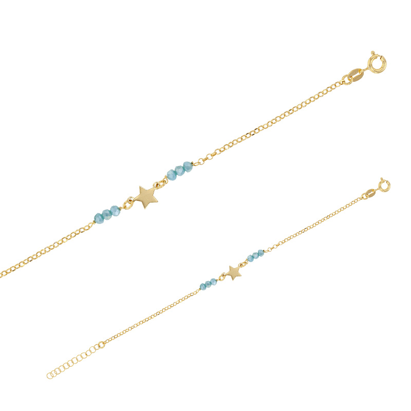 Bracelet en argent 925/1000 doré motif étoile et pierres synthétiques facettées couleur turquoise