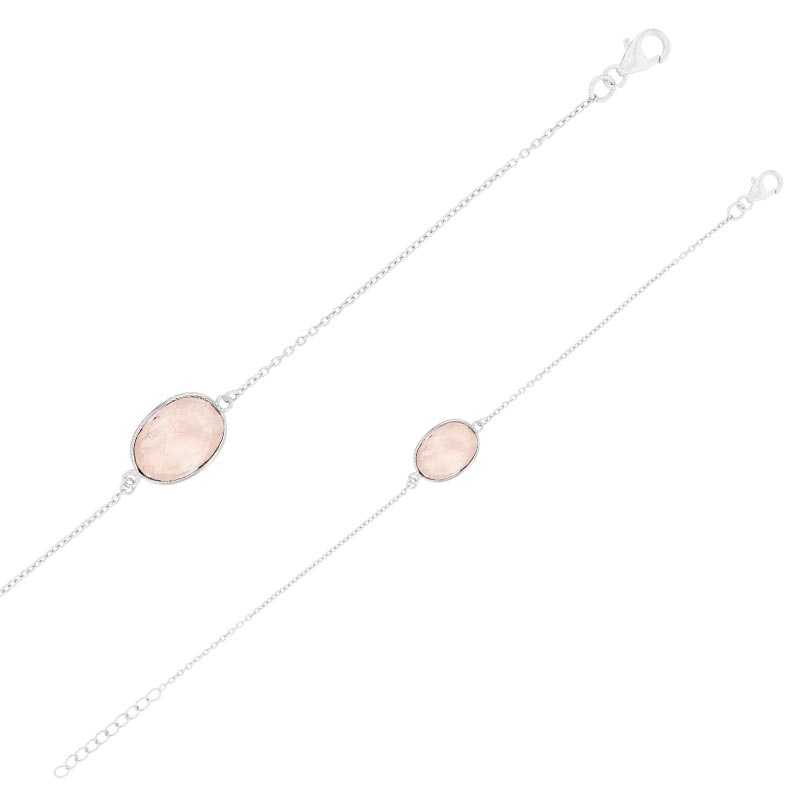 Bracelet en argent 925/1000 et forme ovale en quartz rose