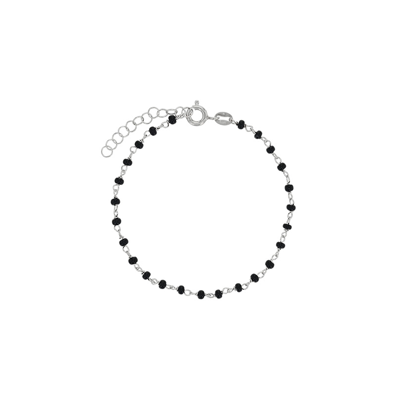 Bracelet en argent 925/1000 platiné avec perles de verre noir