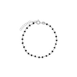 Bracelet en argent 925/1000 platiné avec perles de verre noir