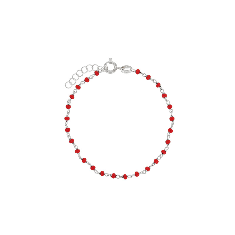 Bracelet en argent 925/1000 platiné avec perles de verre rouge