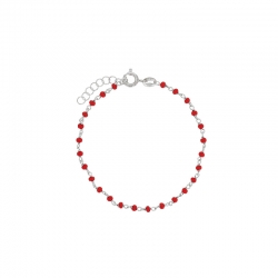 Bracelet en argent 925/1000 platiné avec perles de verre rouge