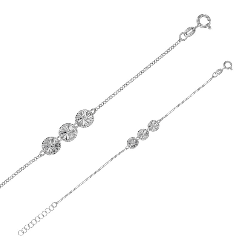 Bracelet en argent 925/1000 platiné LUNA avec formes rondes et motifs rayons de soleil