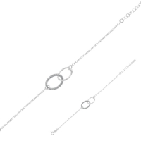 Bracelet en argent rhodié 925/1000 avec 2 anneaux ovales entrecroisés et oxydes de zirconium