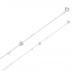 Bracelet en argent rhodié 925/1000 avec 2 coeurs et oxyde de zirconium