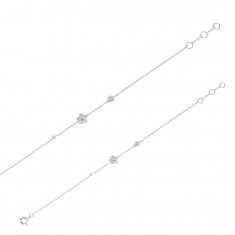Bracelet en argent rhodié 925/1000 avec deux fleurs et une pierre d'oxyde de zirconium