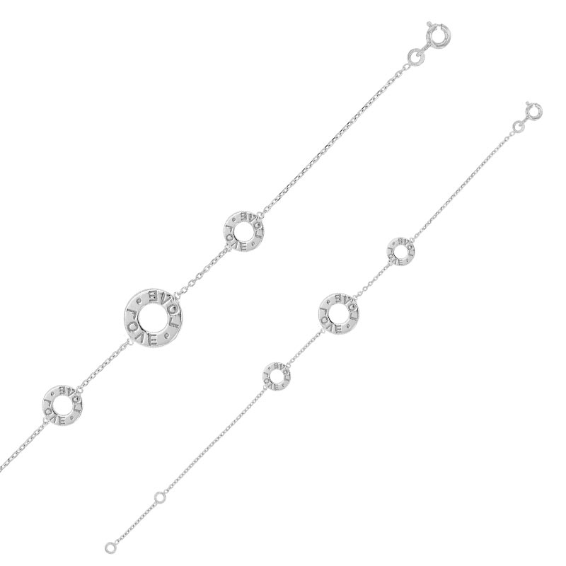 Bracelet en argent 925/1000 rhodié avec 3 cercles avec gravure LOVE