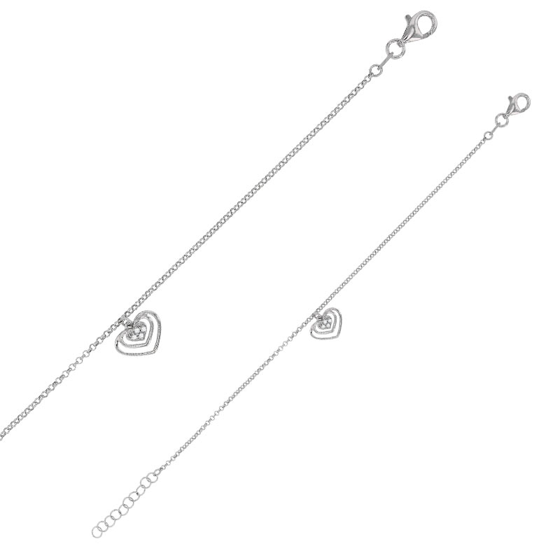 Bracelet en argent 925/1000 rhodié - coeurs ajourés avec oxydes de zirconium