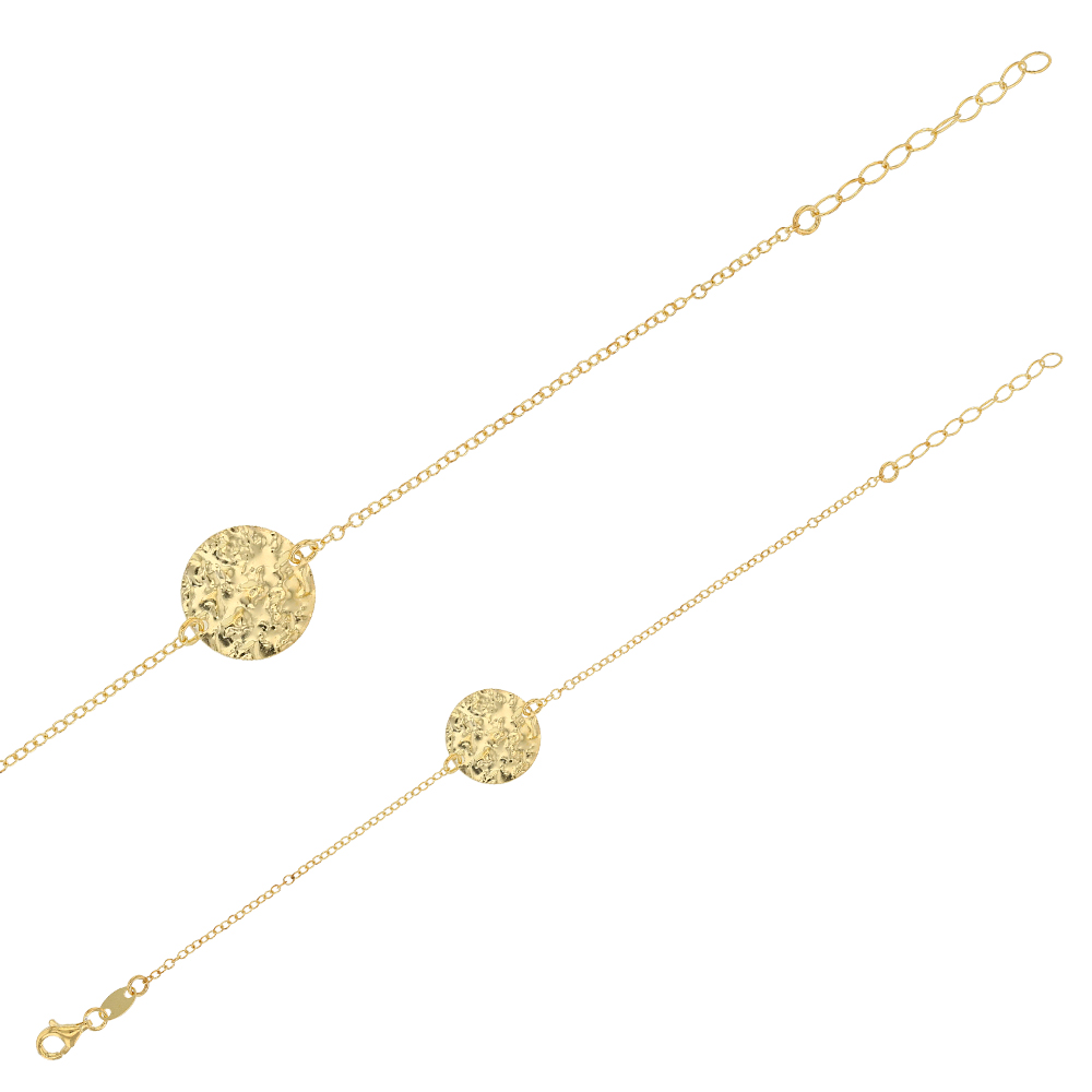 Bracelet en argent 925/1000 rhodié motif rond martelé